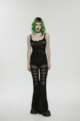 Black Spliced Slim Eyelet Women's Punk Pants - Product - 8