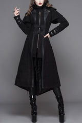 Black Fake Two Pieces Game Style Woollen Womens Punk Coats - Black - 1