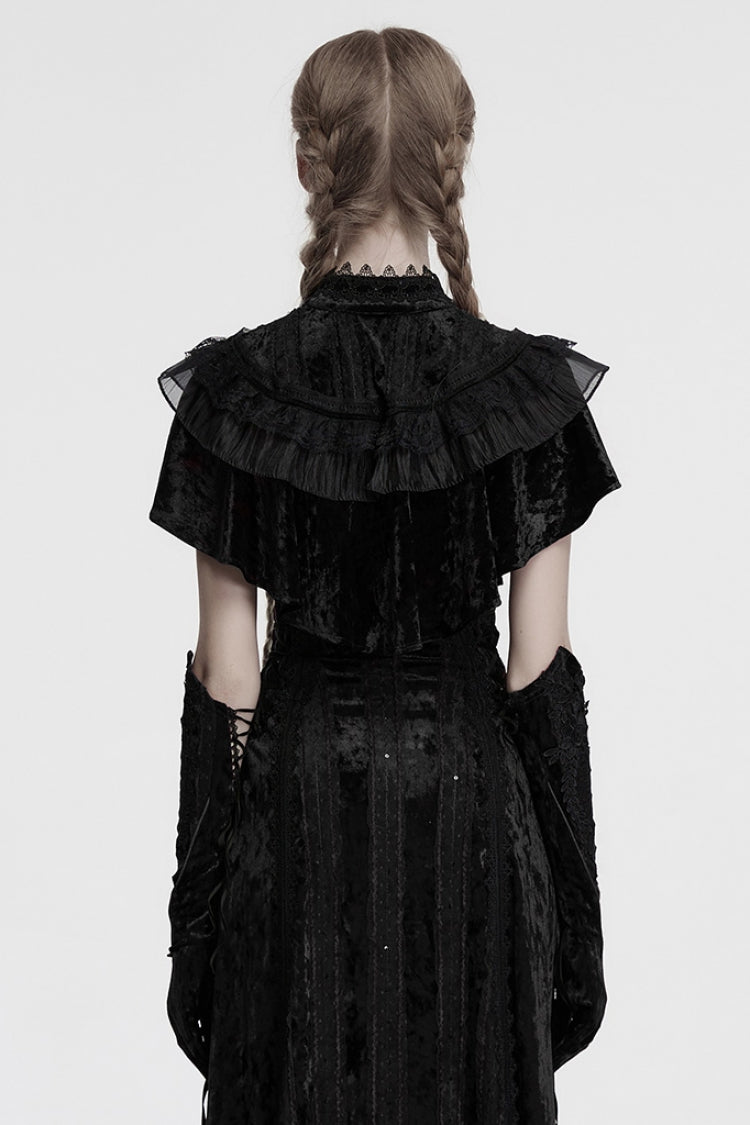 Black Sleeveless Ruffle Stitching Lace Women's Gothic Cape - Product - 3