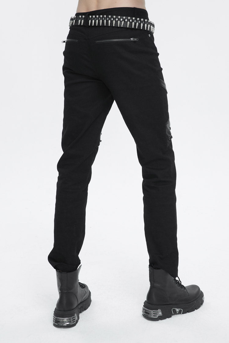 Black Thigh Position Buckle Splice Men's Punk Pants - Product - 5
