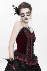 Red Sleeveless Beaded Lace Lace-Up Women's Gothic Overbust Corset - Product - 4