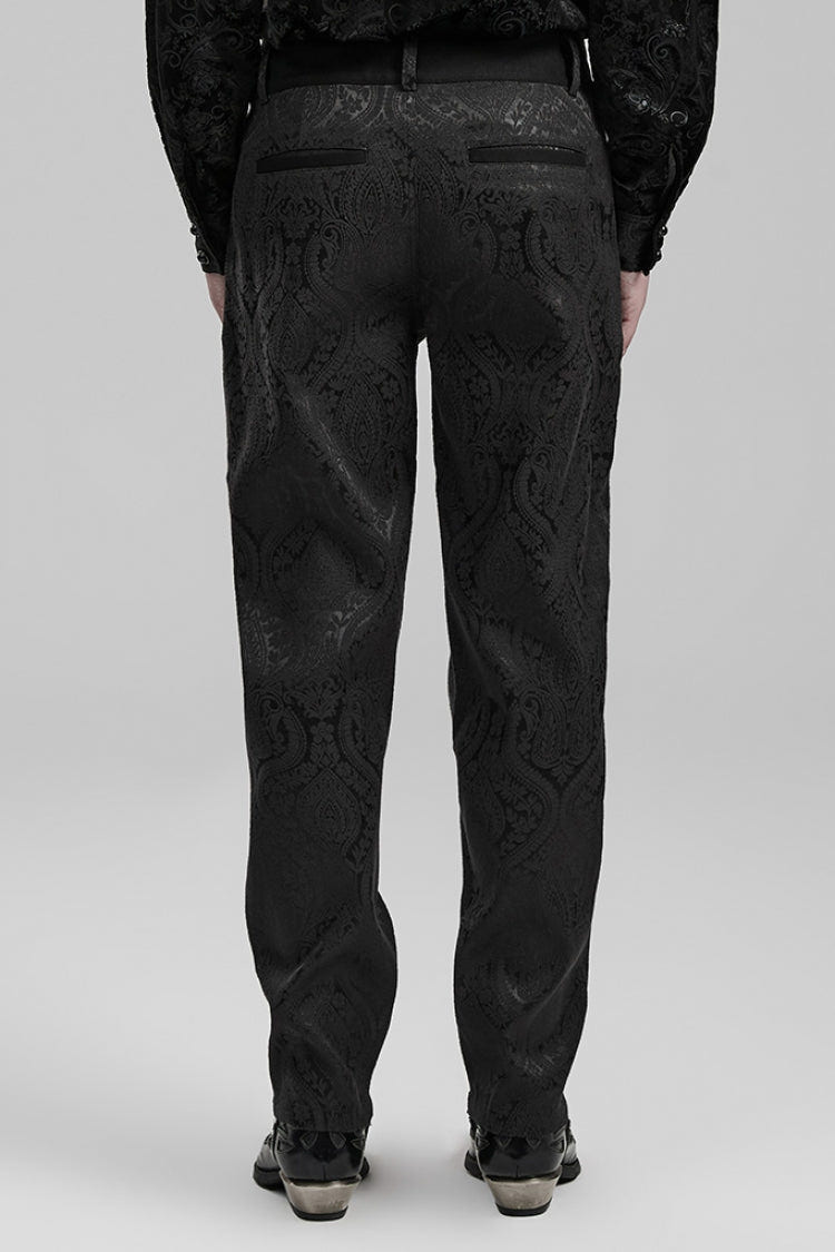 Black Jacquard Floral Print Decal Decoration Men's Gothic Pants - Product - 3