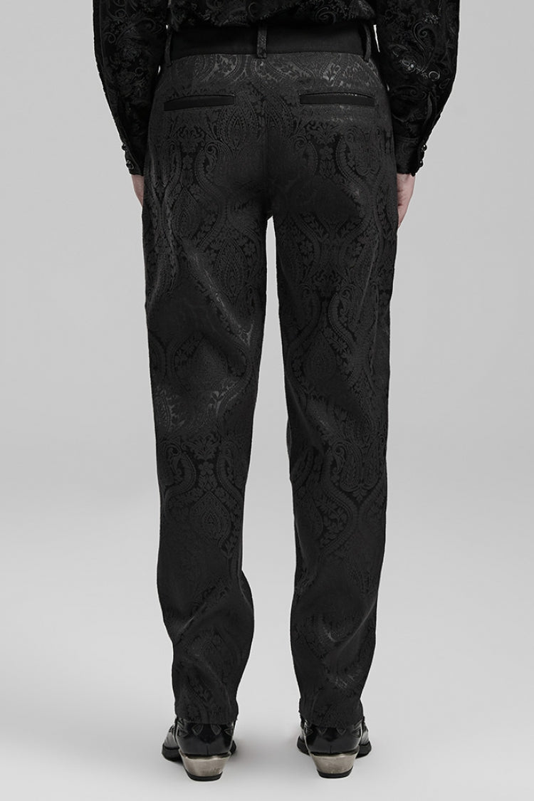 Black Jacquard Floral Print Decal Decoration Men's Gothic Pants - Product - 3