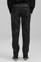 Black Jacquard Floral Print Decal Decoration Men's Gothic Pants - Product - 3