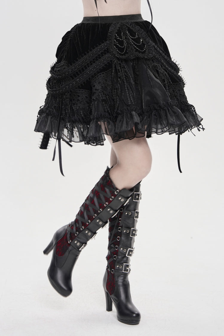 Black Multi-Layered  Tassels  Chain-Decorated Women's Gothic Skirt - Product - 10