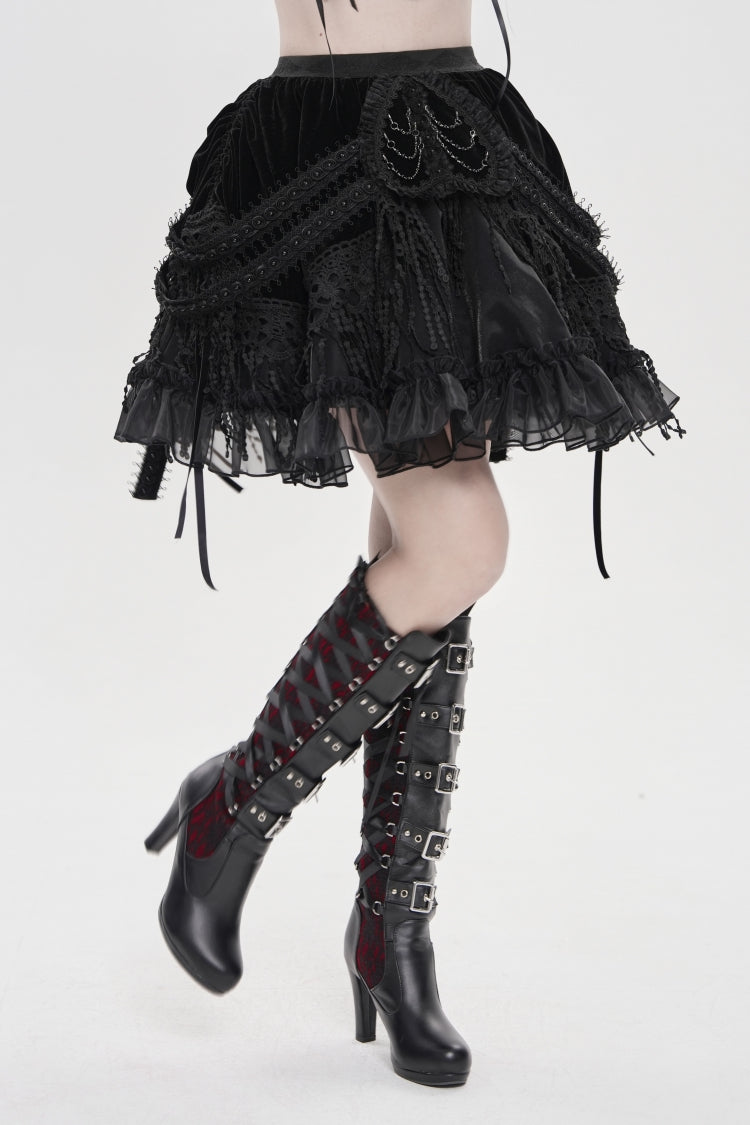 Black Multi-Layered  Tassels  Chain-Decorated Women's Gothic Skirt - Product - 10