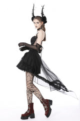 Black Sleeveless Lace-Up Layered Swallowtail Lace Women's Gothic Wedding Dress - Product - 2