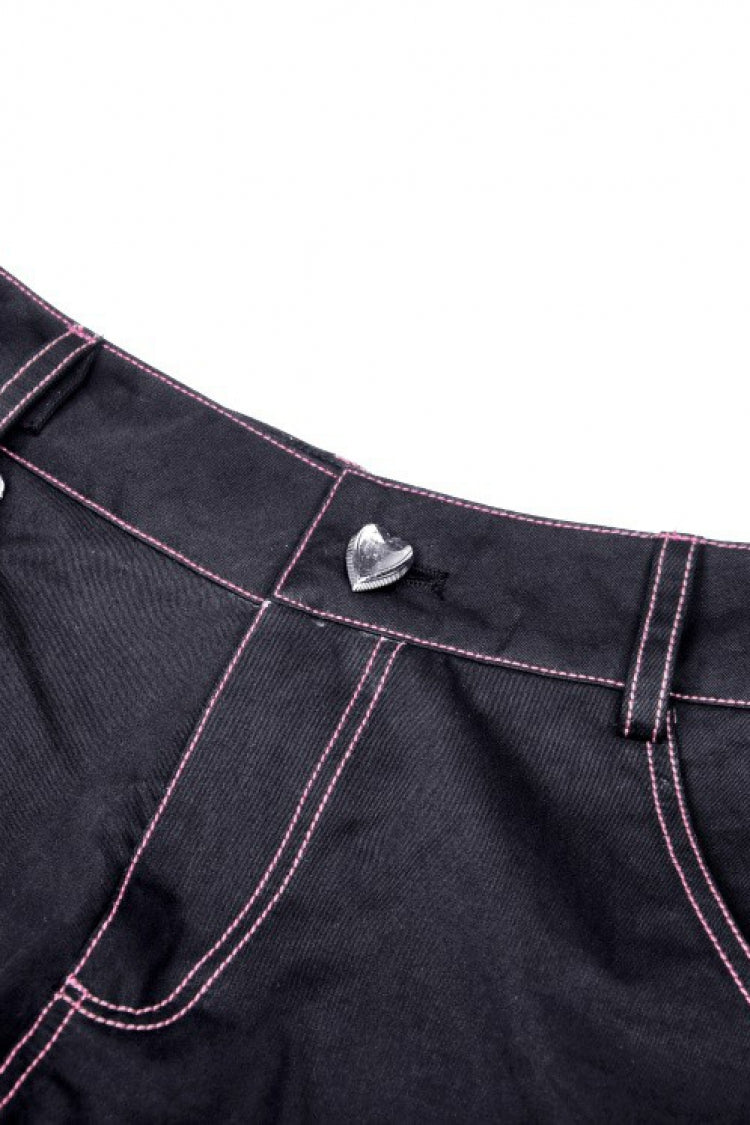Black Dangerous Bear Chain-Decorated Women's Grunge Bell Bottom Pants - Product - 14