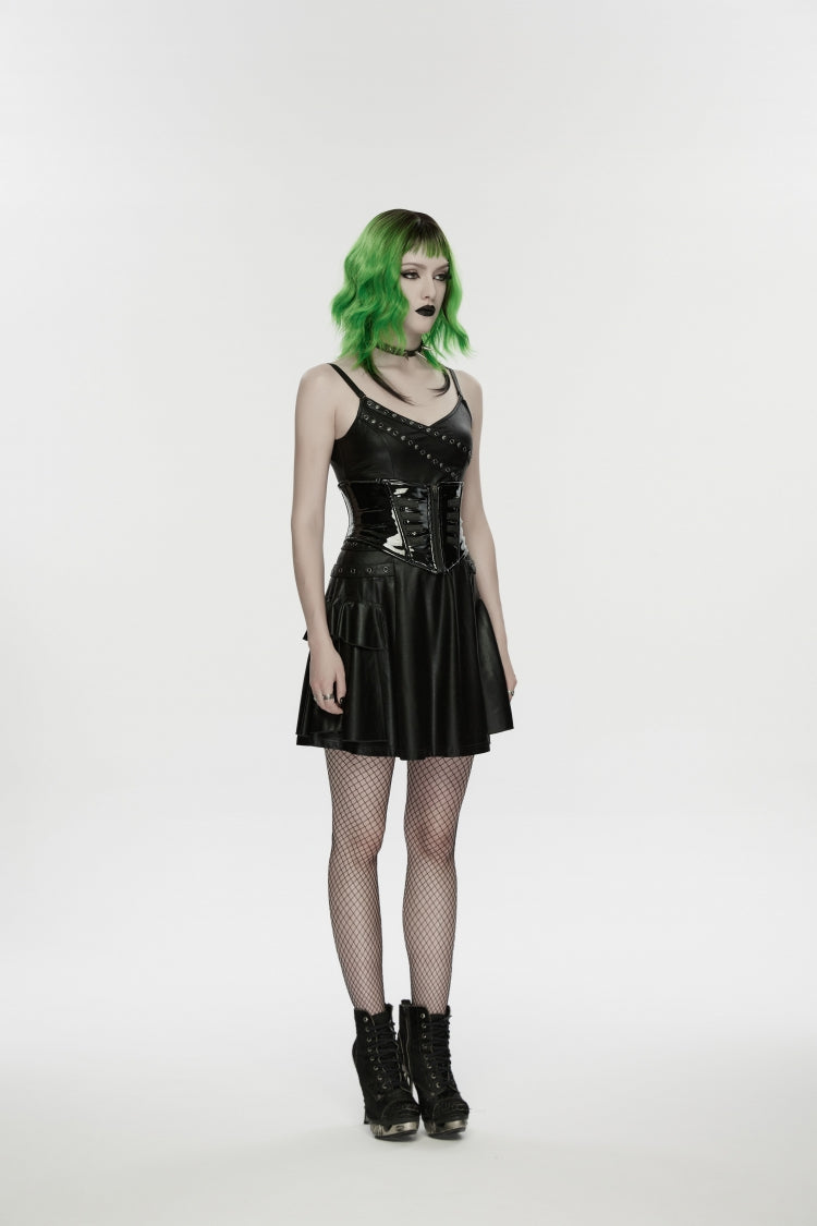 Black Lace-Up Slim Zippered Women's Punk Underbust Corset - Product - 4