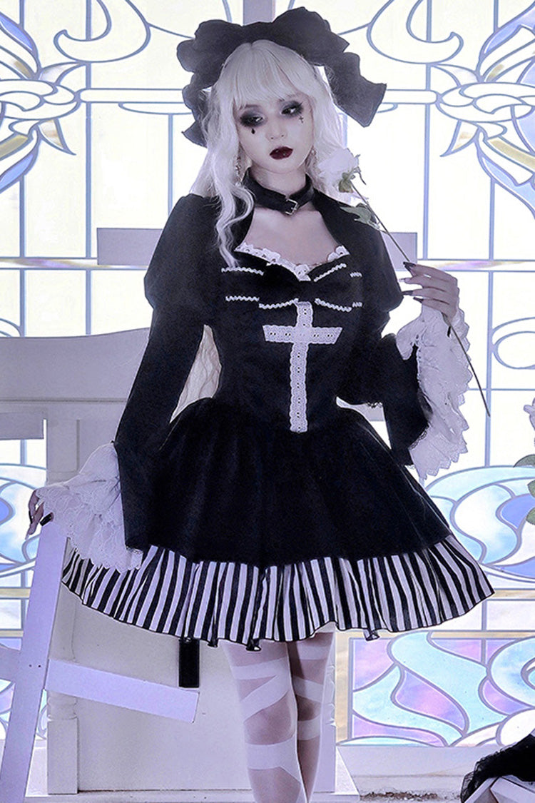 Original Dark Velvet Gothic Lolita OP Dress With Two-Piece Design For Halloween - Product - 2