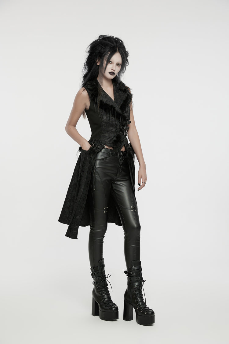 Black V Collar Sleeveless Jacquard Detachable Lace-Up Women's Gothic Vest - Product - 6