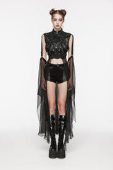 Black Stand Collar Sheer Women's Punk Removable Cape - Black - 1