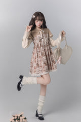 Brown [Bear Stamp] Long Sleeves Printed Hooded Sweet Lolita Dress - Product - 8