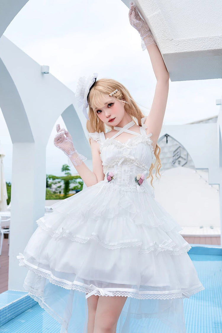 White Sleeveless Multi-layer Hanayome Sweet Lolita Jsk Dress - Product - 3