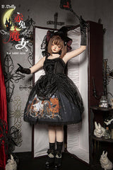 Black Lace Ruffled Organza Material Witch High Waisted Gothic Lolita JSK Dress - Product - 2