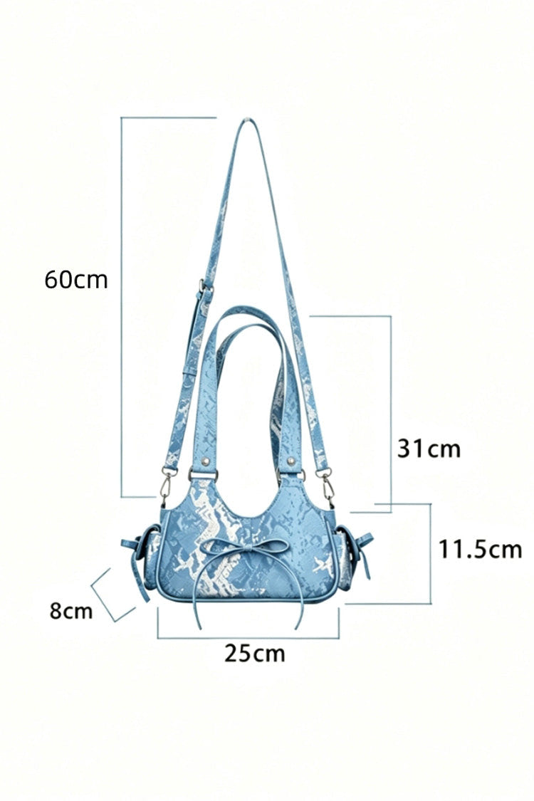 Y2K Bow Snake Print Sweet Lolita Hobo Crossbody & Shoulder Ita Bag 3 Colors - Product - 4