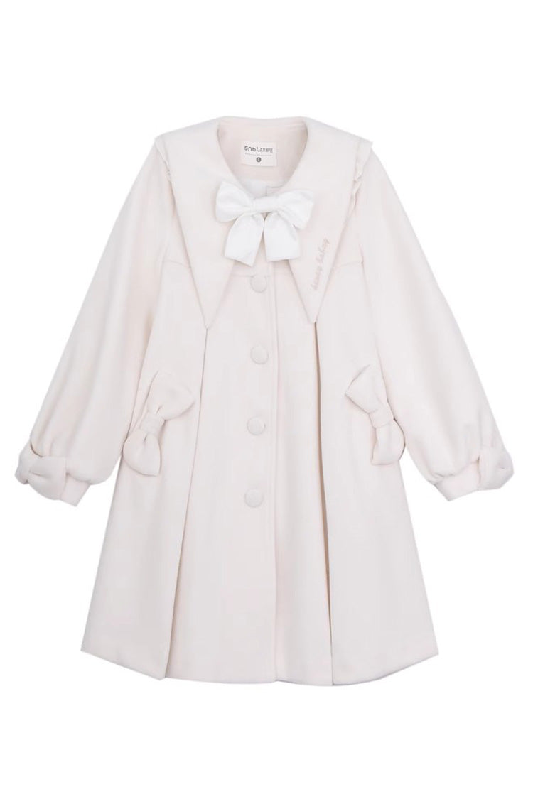 White Pointed Collar Long Sleeves Bowknot Sweet Lolita Coat - Product - 3