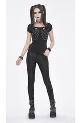 Black Short Sleeves Hollow Ripped Women's Steampunk T-Shirt - Product - 3
