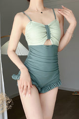 Green Ruffle Color Matching Sweet Lolita One Piece Swimsuit - Product - 4