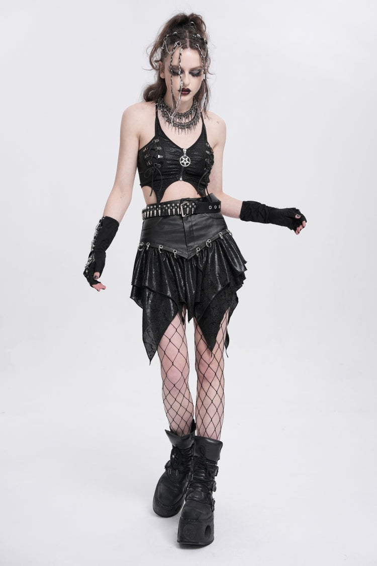 Black Sleeveless Stitching Irregular Mesh Women's Punk Tank Top - Product - 6