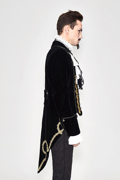 Golden Disc Flowers Hand Embroidered Gothic Mens Coat - Product - 2