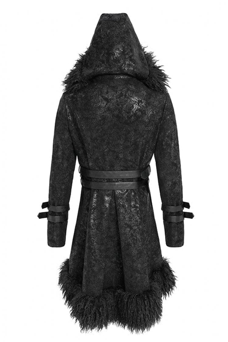Black Stand Collar Long Sleeves Lace-Up Slim  Zippered Men's Punk Coat with Detachable Belt - Product - 3