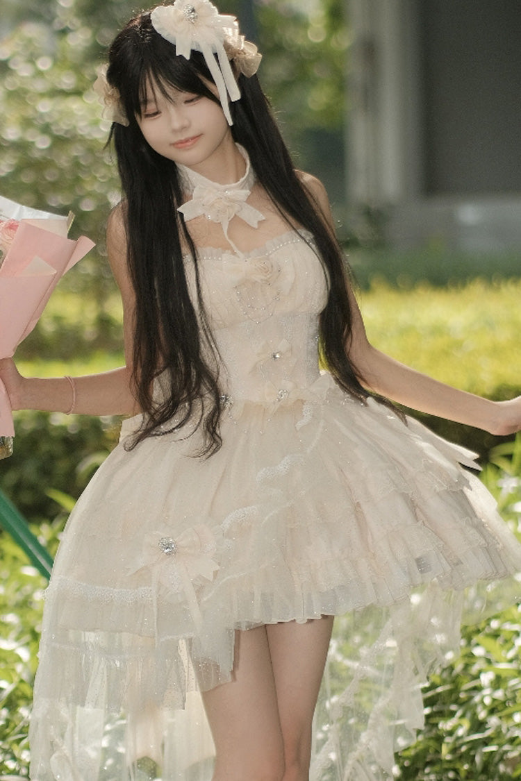 Ivory Galaxy Flower Language Multi-Layered Ruffle Bowknot Sweet Lolita Tube Top Dress - Product - 3
