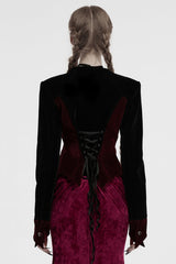 Black/Red V Collar Long Sleeves Floral Embroidery Lace-Up Women's Gothic Jacket - Product - 3