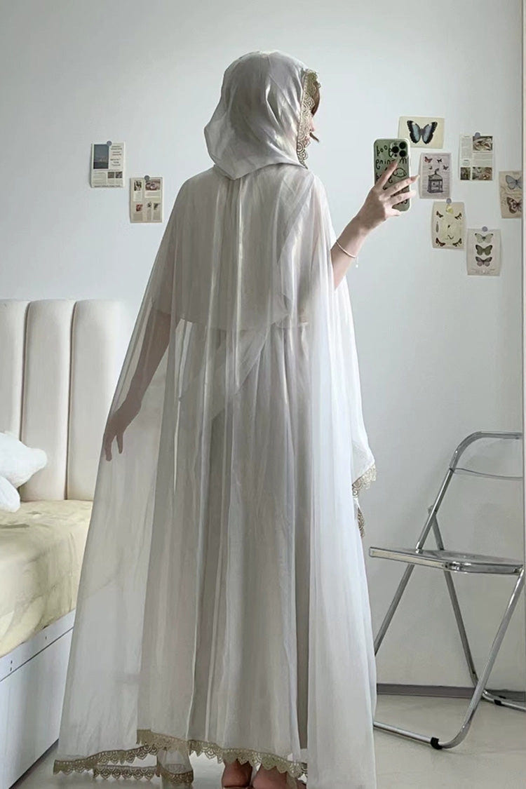 White [Angel of Judgment] Greek-Inspired V Collar Sleeveless Ruffled Embroidered Asymmetric Sweet Lolita Jsk Dress Set - Product - 11