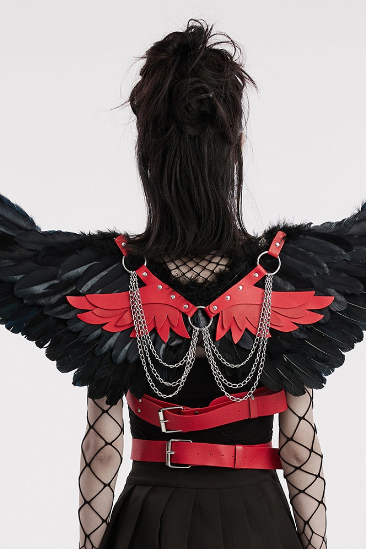 Artificial Leather Stitching Women's Steampunk Feather Wing Harness 2 Colors - Product - 10