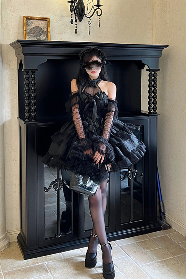 Black Princess Sleeveless Ruffle Bowknot Lace Gothic Lolita Jsk Dress - Product - 3