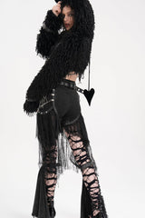 Black Chain Irregular Mesh Ripped Hem Women's Gothic Shorts - Product - 5