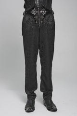 Black Printed Lace-Up Buckled Zippered Men's Gothic Pants - Product - 4