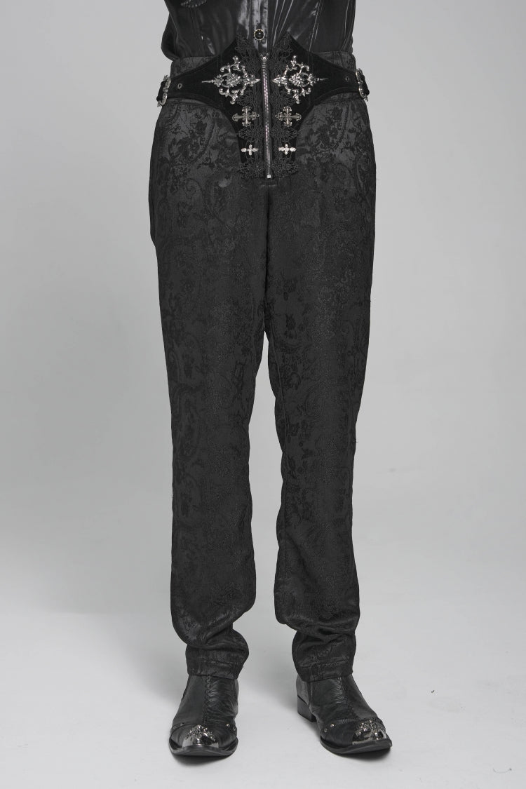 Black Printed Lace-Up Buckled Zippered Men's Gothic Pants - Product - 4