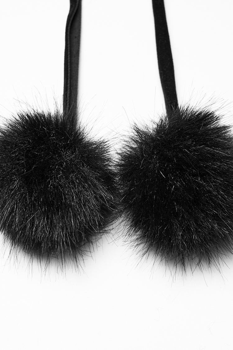 Black Faux Fur Spliced Hooded Women's Gothic Coat Cloak - Product - 6
