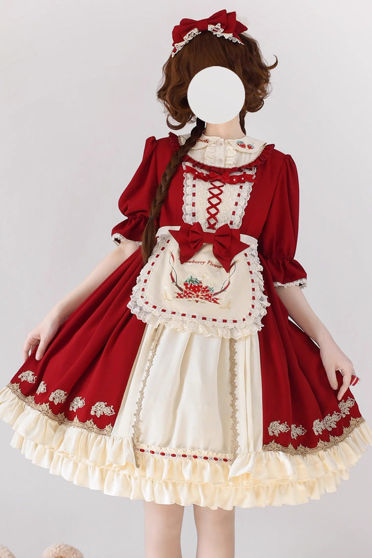 レッド栃木ガール二層フリル刺繍カーディガンスウィートロリータワンピースフルセット 商品画像