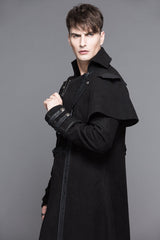 Black Fake Two Pieces High Collar Woollen Mens Gothic Long Coat - Product - 6