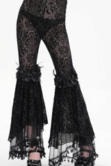 Black Embroidery Lace Sheer Mesh Tassels Women's Gothic Pants - Product - 2