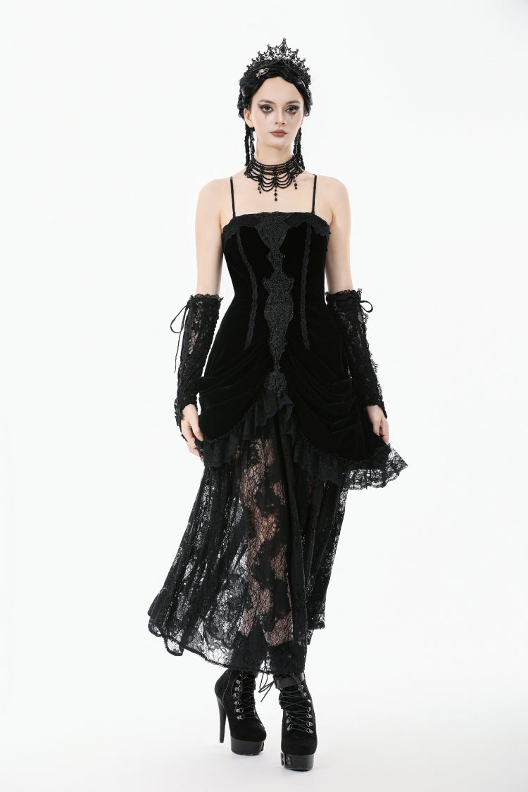 Black Women's Gothic Embroidered Lace Hem Ruched Slip Wedding Dress - Product - 8