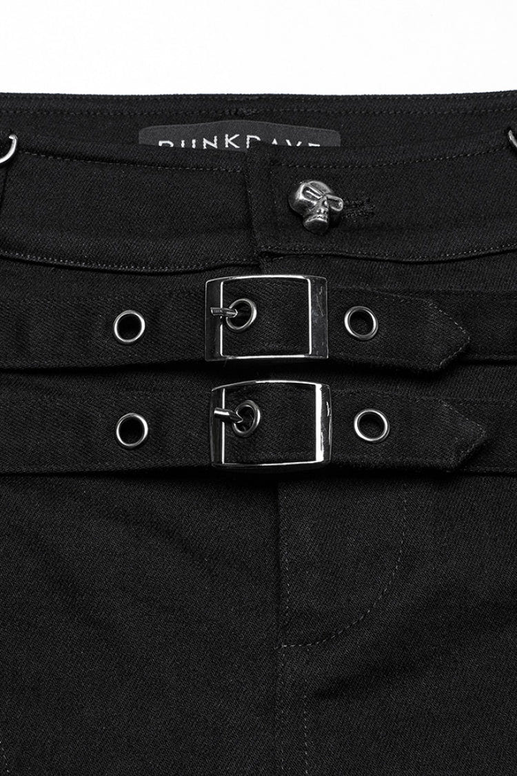 Black Women's Punk Studded Distressed Shorts with Detachable Kilt - Product - 5