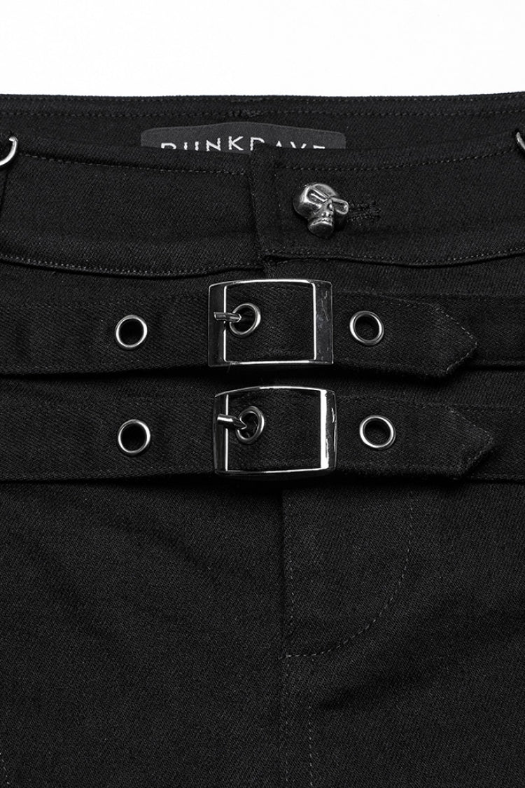 Black Women's Punk Studded Distressed Shorts with Detachable Kilt - Product - 5