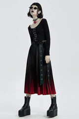 Black Round Collar Long Sleeve Front Metal Square Eyelets Decoration Short Tight Women's Punk T-Shirt - Product - 4