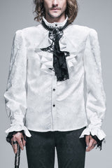 White Lace Jacquard Jewel Pins Men's Gothic Tie - Product - 1