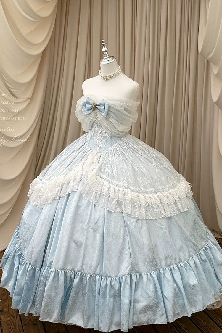 Blue [Midnight Magic at Twelve] Sleeveless Ruffled Hanayome Bow Lace Pearl-Decorated Princess Sweet Lolita Dress - Product - 4