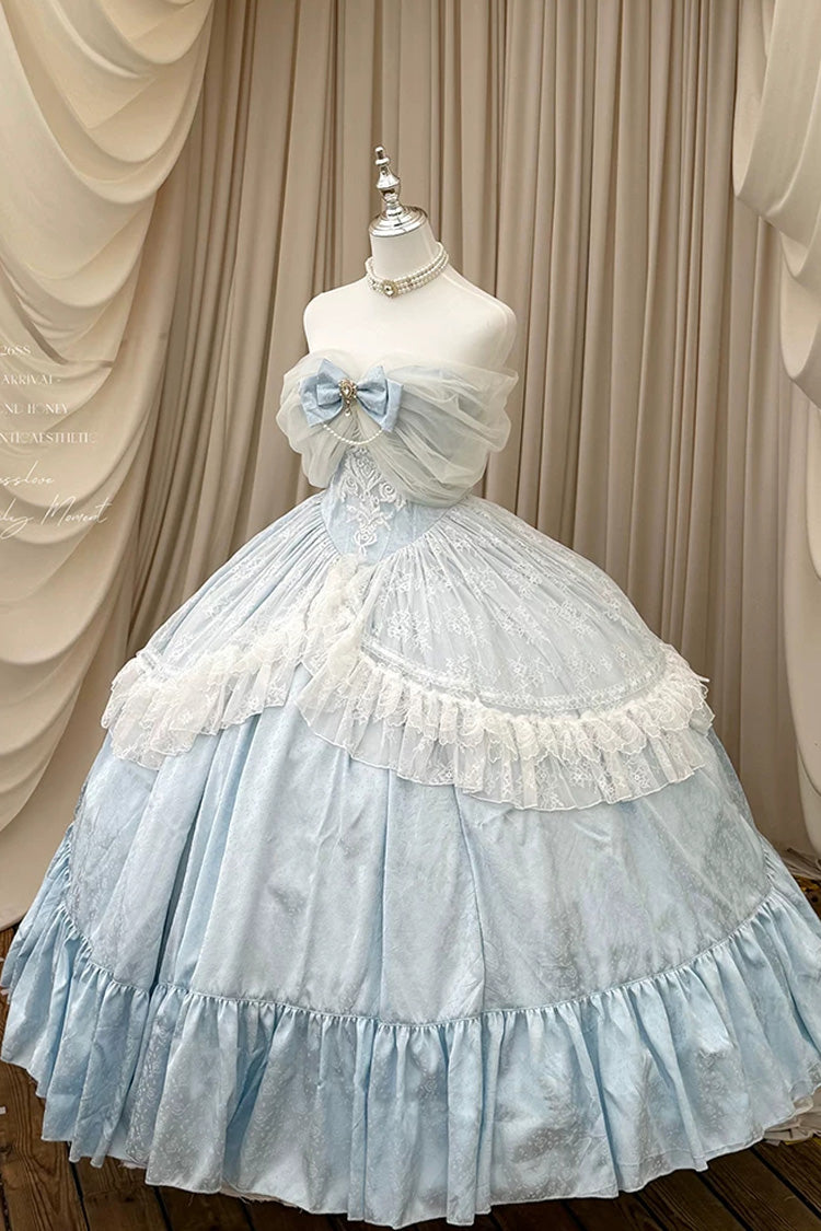 Blue [Midnight Magic at Twelve] Sleeveless Ruffled Hanayome Bow Lace Pearl-Decorated Princess Sweet Lolita Dress - Product - 4