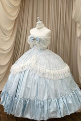 Blue [Midnight Magic at Twelve] Sleeveless Ruffled Hanayome Bow Lace Pearl-Decorated Princess Sweet Lolita Dress - Product - 4