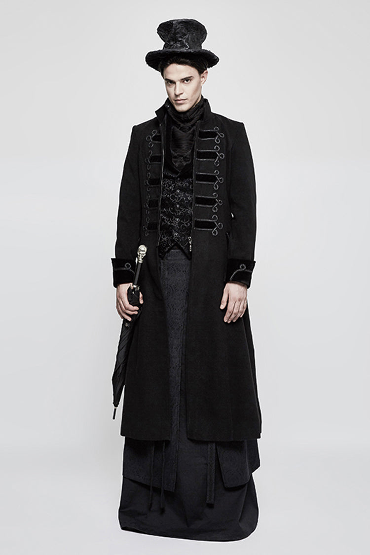 Black Jacquard Velvet Gothic Vintage V Collar Print Mens Vest - Product - 4