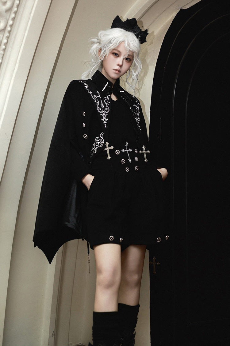 Black [The Eternal Night Descends] Embroidered Ouji Gothic Lolita Cloak Shorts Set - Product - 8