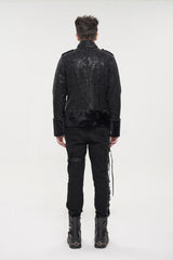 Black Five Pointed Star Decoration Retro Suede Short Plush Men's Punk Coat - Product - 5
