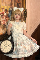 Light Blue [The Princess's Magical Diary] Printed Short Sleeves Ruffled Bow Sweet Princess Lolita Dress - Light-Blue - 1